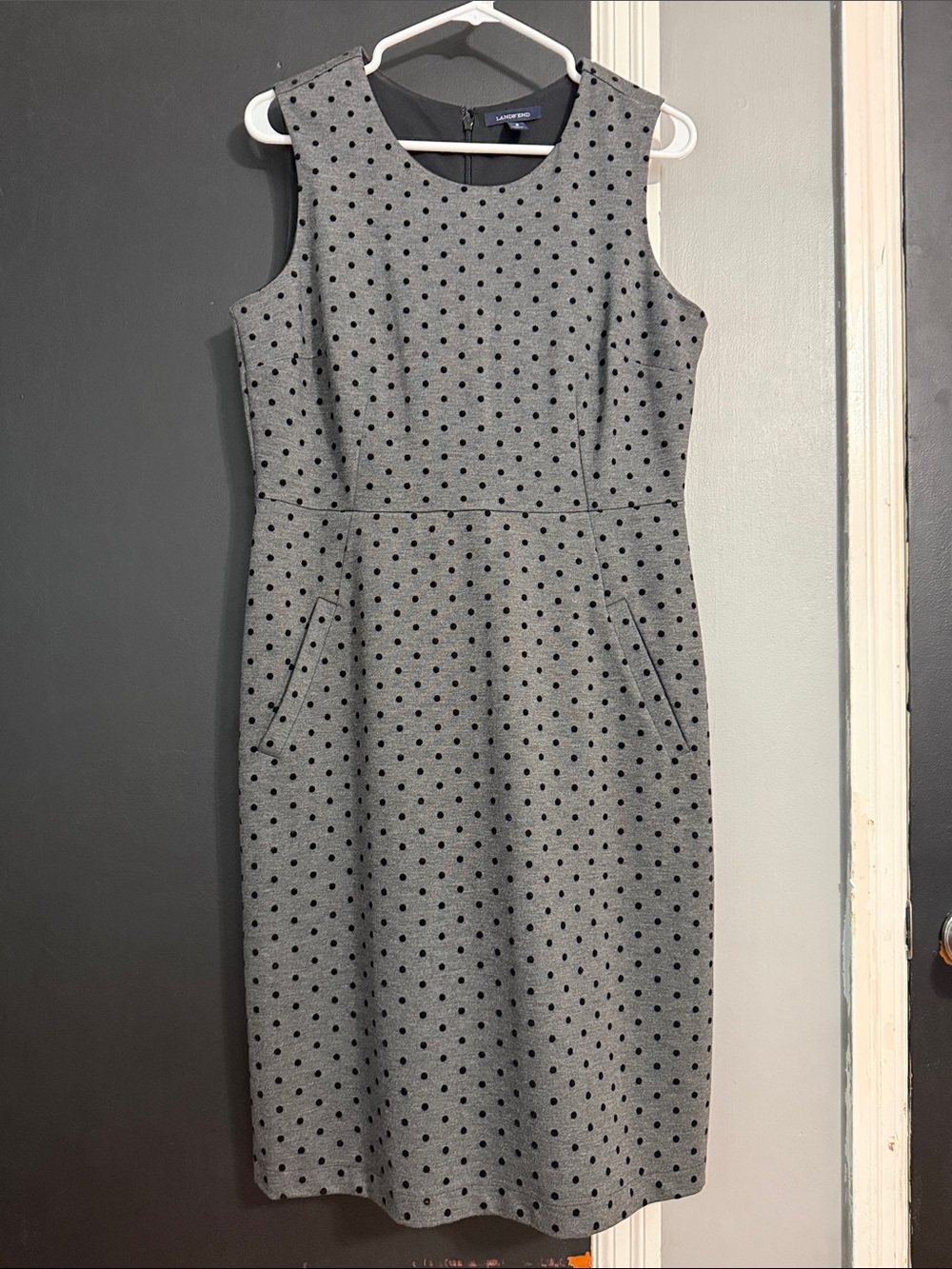 Land’s End Polka Dot Mini Stretch Sheath Dress Size: 8